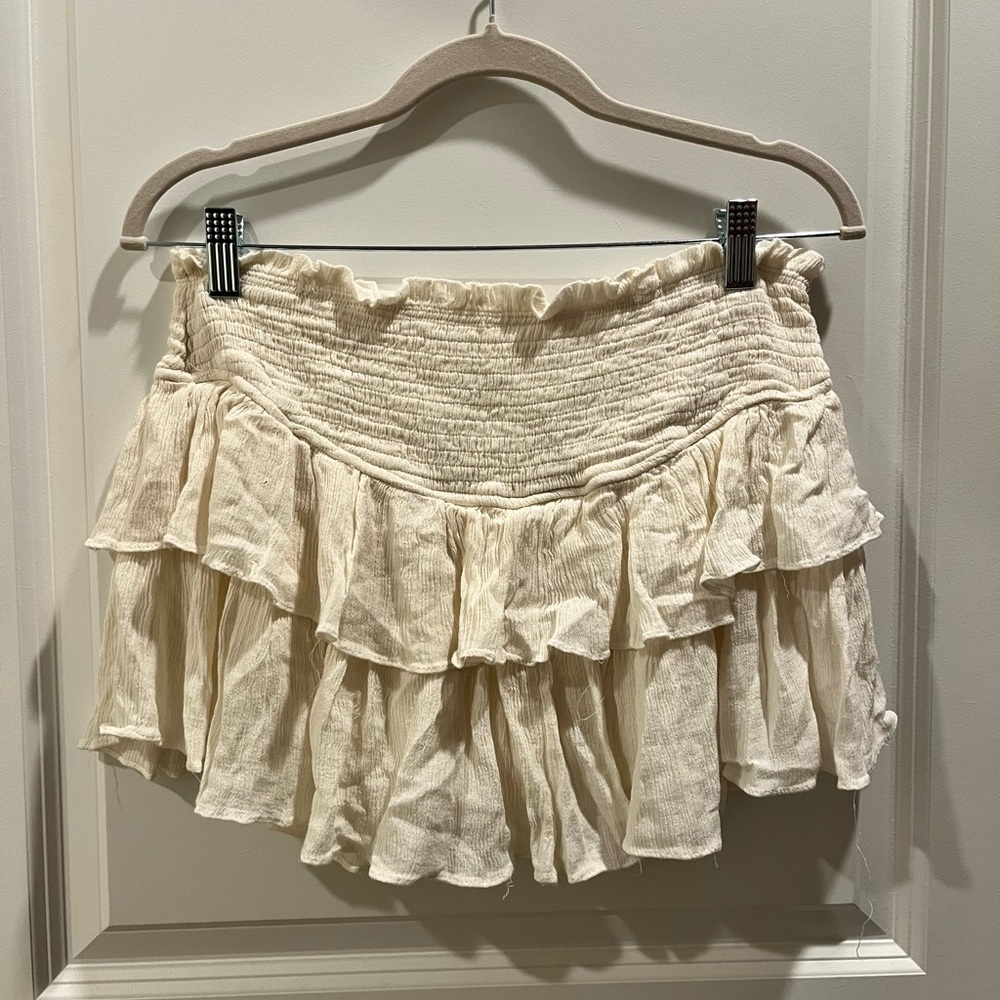 Cream Ruffled Mini Skirt
